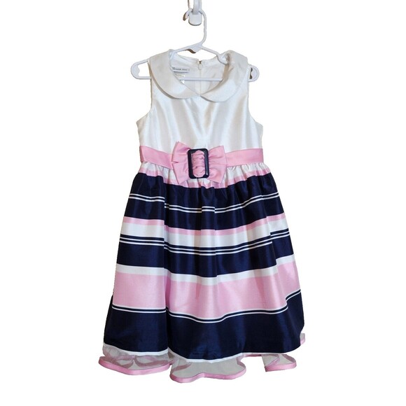 Bonnie Jean Other - Bonnie Jean Sleeveless Striped Dress White Pink Navy Bow Holiday Girls Size 6